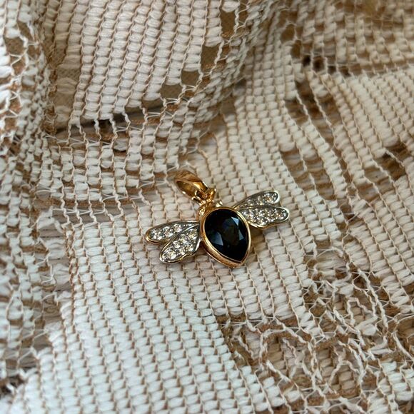 Blue Sage Honey Bee Pendant | Rose Gold Plated over 925 Sterling Silver - Picture 2 of 4